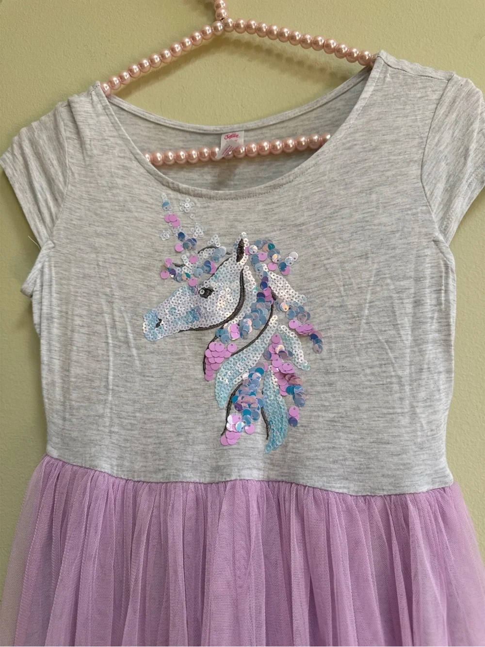 Girls' Purple Tulle Unicorn Dress - Soft Gray Top